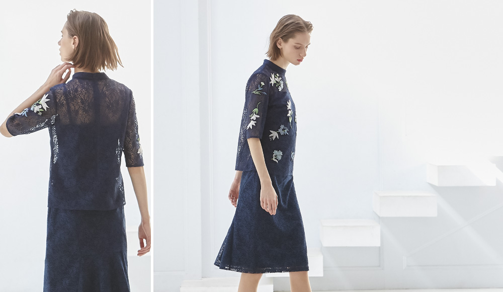 LILY TULLE EMBROIDERY WITH LACE BLOUSE / LACE PENSIL SKIRT