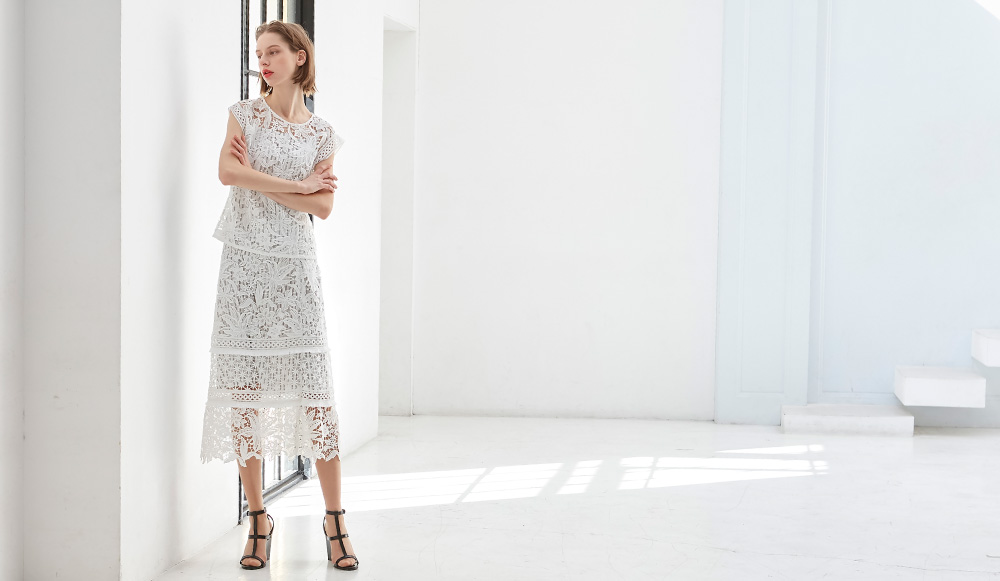 LILY BRUSH STROKE PRINT ON NETTING DRESS